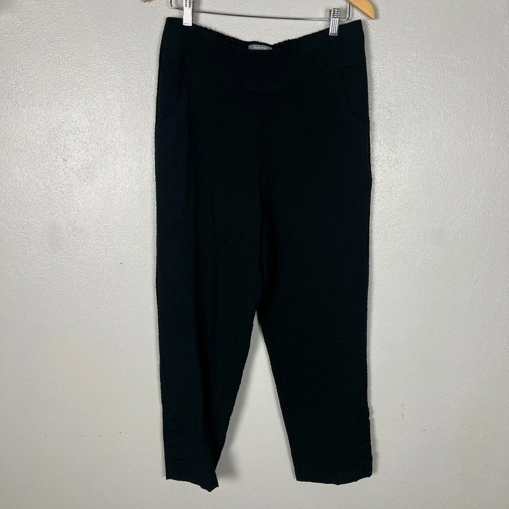 Habitat Ruched Ankle Pants Women Medium Black Solid Travel Stretch Office Career